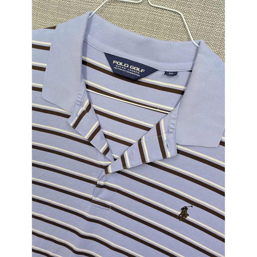 Polo Golf Ralph Lauren Polo Shirt Mens XL Blue Stripe Pima Cotton Pony Logo